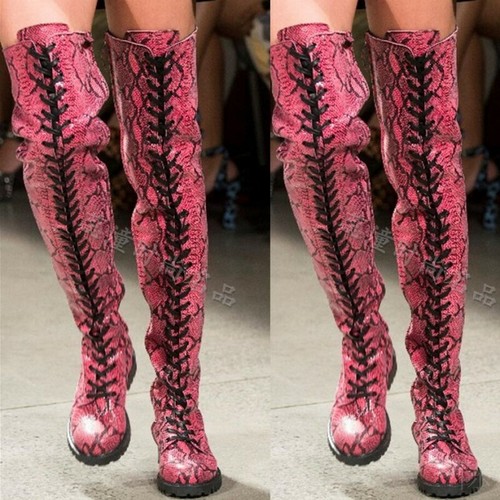 pink lace up thigh high boots